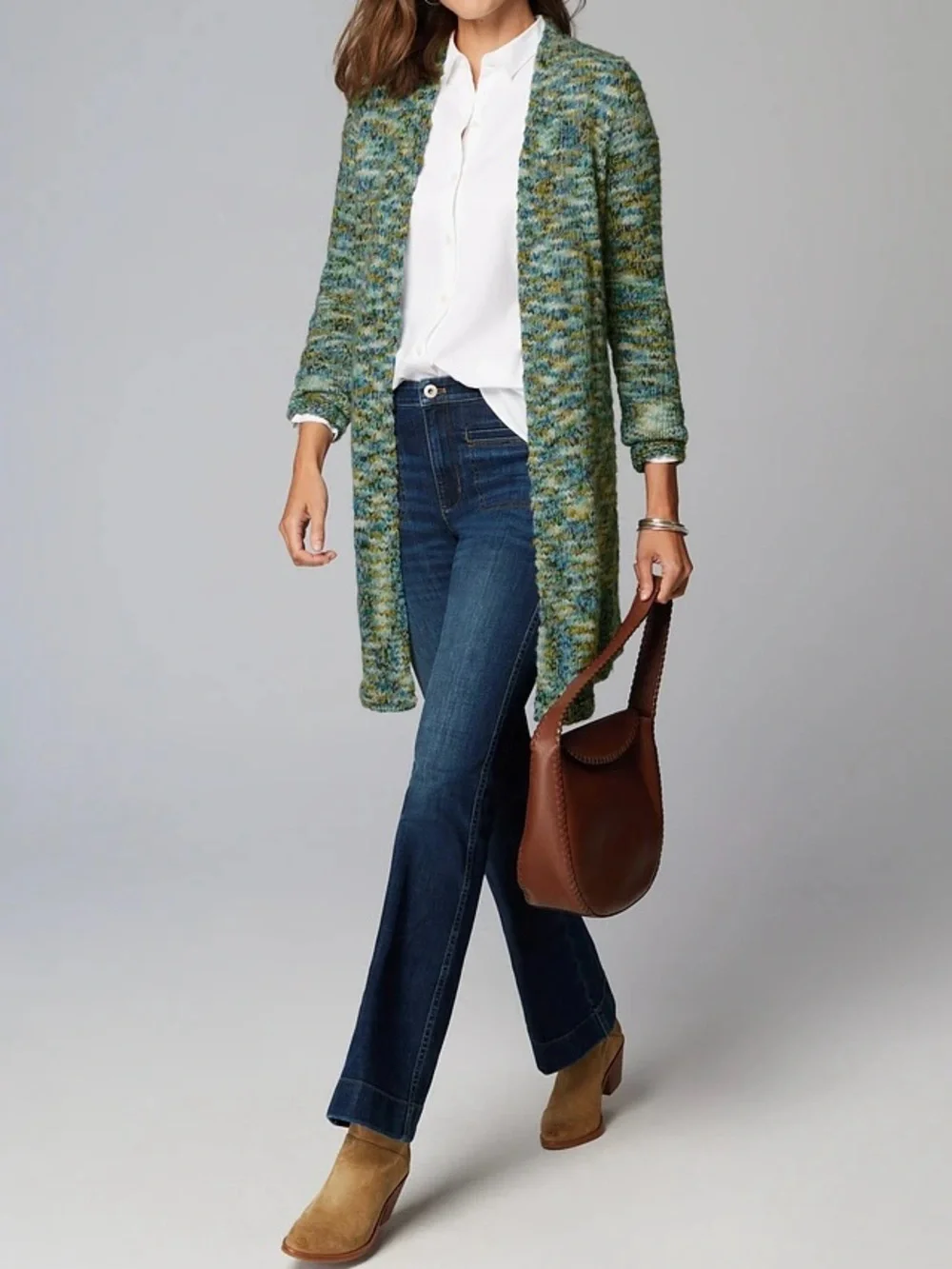 J. Jill Clarendon Space Dye Open Front Knit Duster Cardigan Size S